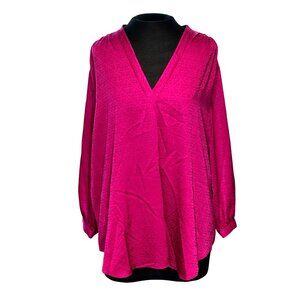 Vince Camuto Womens Fuchsia Blouse 2X Textured Long Sleeve V-Neck